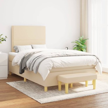 vidaXL Κρεβάτι Boxspring με Στρώμα Κρεμ 120x200cm Υφασμάτινο 1 τεμ. - Μονό