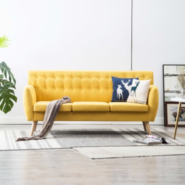vidaXL Καναπές Τριθέσιος Κίτρινος 172x70x82cm Υφασμάτινη Ταπετσαρία 1 τεμ.