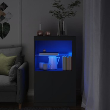 vidaXL Ντουλάπι Βοηθητικό με Φώτα LED Μαύρο από Επεξεργασμένο Ξύλο 60,5x37x100cm 1 τεμ.