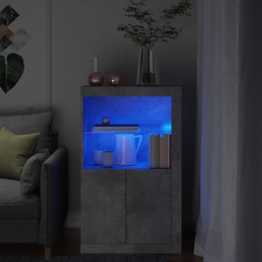 vidaXL Nτουλάπι Βοηθητικό με Φώτα LED Γκρι Σκυροδέματος από Επεξ. Ξύλο 60,5x37x100cm