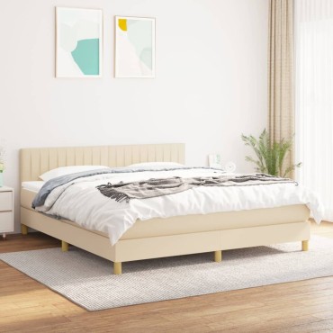 vidaXL Κρεβάτι Boxspring με Στρώμα Κρεμ 160x200cm Υφασμάτινο 1 τεμ. - Διπλό