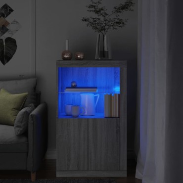 vidaXL Nτουλάπι Βοηθητικό με Φώτα LED Γκρι Sonoma Επεξεργασμένο Ξύλο 60,5x37x100cm