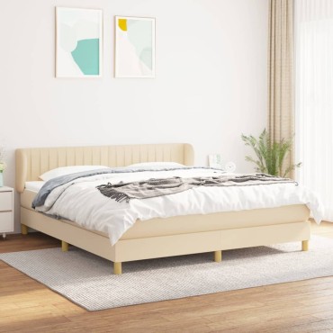 vidaXL Κρεβάτι Boxspring με Στρώμα Κρεμ 160x200cm Υφασμάτινο 1 τεμ. - Διπλό