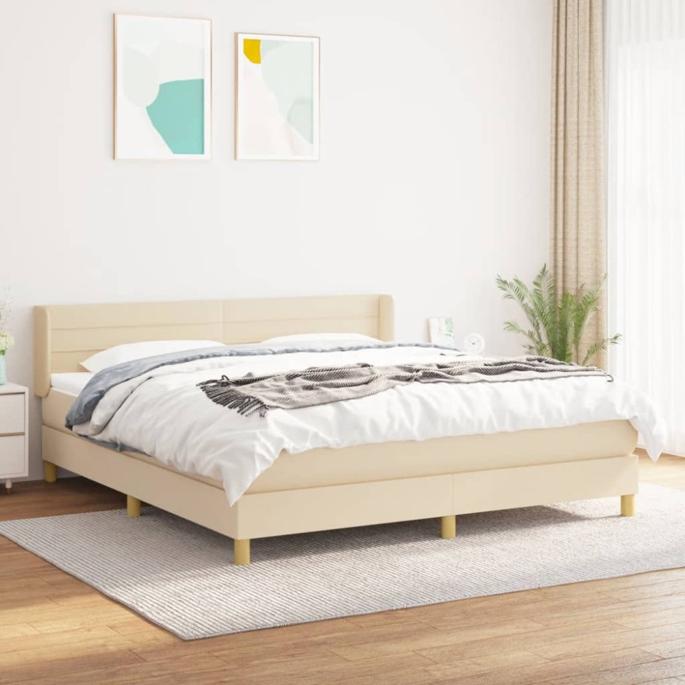 vidaXL Κρεβάτι Boxspring με Στρώμα Κρεμ 160x200cm Υφασμάτινο 1 τεμ. - Διπλό