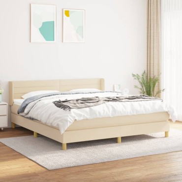 vidaXL Κρεβάτι Boxspring με Στρώμα Κρεμ 160x200cm Υφασμάτινο 1 τεμ. - Διπλό