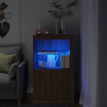 vidaXL Nτουλάπι Βοηθητικό με Φώτα LED Καφέ Δρυς Επεξεργασμένο Ξύλο 60,5x37x100cm