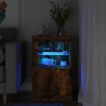 vidaXL Nτουλάπι Βοηθητικό με Φώτα LED Καπνιστή Δρυς Επεξεργασμένο Ξύλο 41x37x67cm