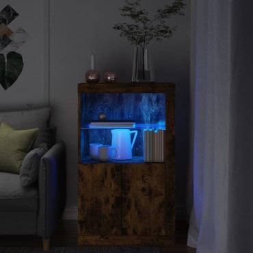 vidaXL Nτουλάπι Βοηθητικό με Φώτα LED Καπνιστή Δρυς Επεξεργασμένο Ξύλο 60,5x37x100cm