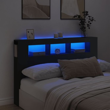 vidaXL Κεφαλάρι Κρεβατιού με LED Μαύρο 160x18,5x103,5cm Επεξεργ. Ξύλο 1 τεμ.