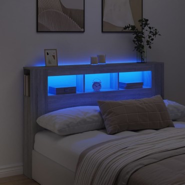 vidaXL Κεφαλάρι Κρεβατιού με LED Γκρι Sonoma 160x18,5x103,5 εκ 1 τεμ.