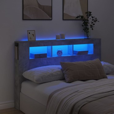 vidaXL Κεφαλάρι Κρεβατιού με LED Γκρι Σκυροδέματος 160x18,5x103,5 εκ 1 τεμ.