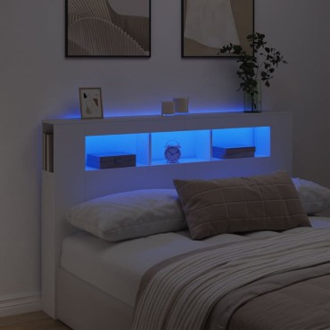 vidaXL Κεφαλάρι Κρεβατιού με LED Λευκό 160x18,5x103,5cm Επεξεργ. Ξύλο 1 τεμ.