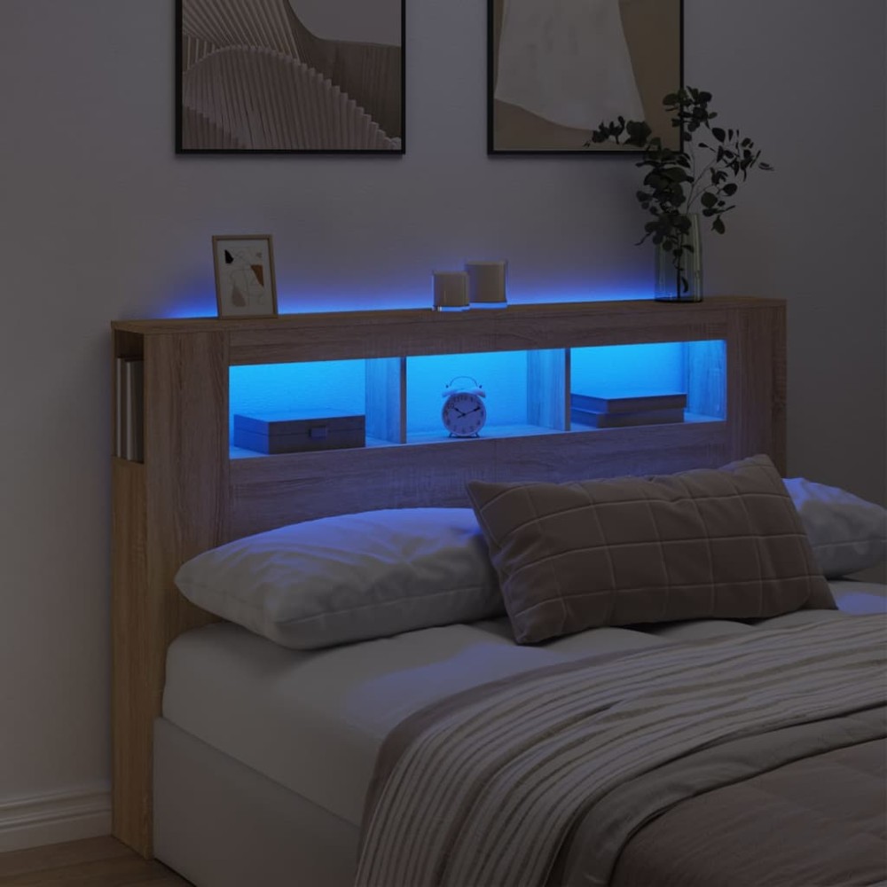 vidaXL Κεφαλάρι Κρεβατιού με LED Sonoma Δρυς 160x18,5x103,5 εκ 1 τεμ.