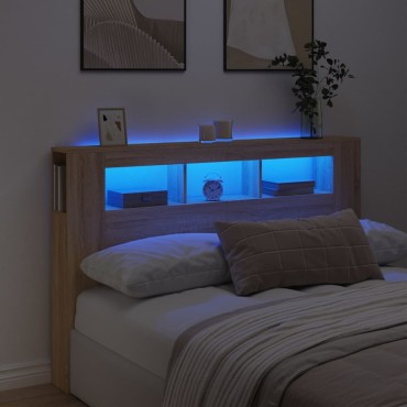 vidaXL Κεφαλάρι Κρεβατιού με LED Sonoma Δρυς 160x18,5x103,5 εκ 1 τεμ.