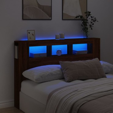 vidaXL Κεφαλάρι Κρεβατιού με LED Καφέ Δρυς 160x18,5x103,5 εκ 1 τεμ.