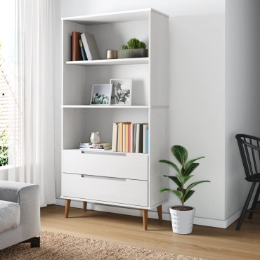 vidaXL Βιβλιοθήκη MOLDE Λευκή 85x35x170,5cm από Μασίφ Ξύλο Πεύκου 1 τεμ.