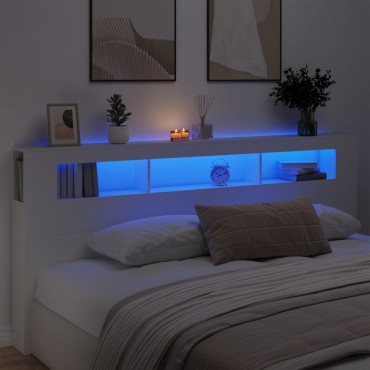 vidaXL Κεφαλάρι Κρεβατιού με LED Λευκό 220x18,5x103,5cm Επεξεργ. Ξύλο 1 τεμ.