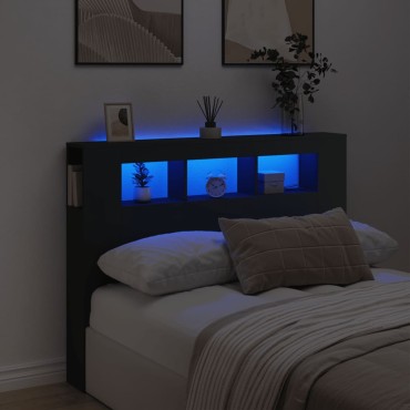 vidaXL Κεφαλάρι Κρεβατιού με LED Μαύρο 140x18,5x103,5cm Επεξεργ. Ξύλο 1 τεμ.