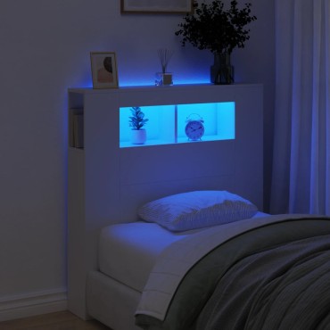 vidaXL Κεφαλάρι Κρεβατιού με LED Λευκό 100x18,5x103,5cm Επεξεργ. Ξύλο 1 τεμ.