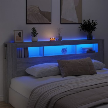 vidaXL Κεφαλάρι Κρεβατιού με LED Γκρι Sonoma 220x18,5x103,5 εκ 1 τεμ.