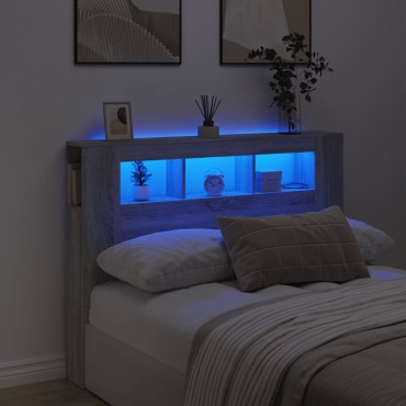 vidaXL Κεφαλάρι Κρεβατιού με LED Γκρι Sonoma 140x18,5x103,5 εκ 1 τεμ.