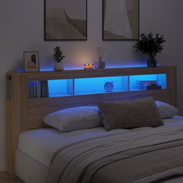 vidaXL Κεφαλάρι Κρεβατιού με LED Sonoma Δρυς 220x18,5x103,5 εκ 1 τεμ.