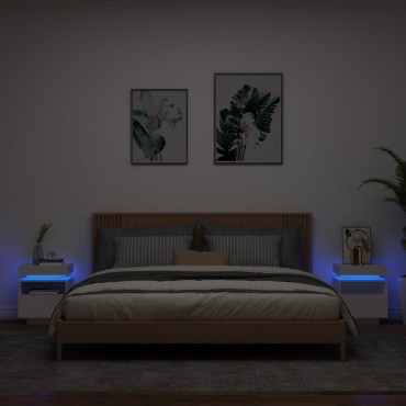 vidaXL Κομοδίνα με Φώτα LED 2 τεμ. Λευκά 40x39x48,5cm