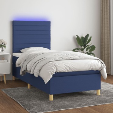vidaXL Κρεβάτι Boxspring με Στρώμα & LED Μπλε 100x200 εκ. Υφασμάτινο