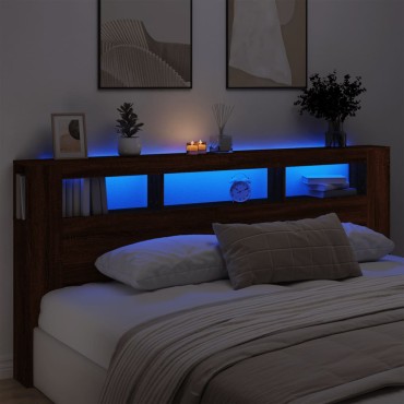 vidaXL Κεφαλάρι Κρεβατιού με LED Καφέ Δρυς 220x18,5x103,5 εκ 1 τεμ.