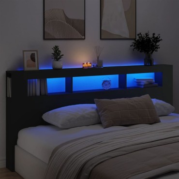 vidaXL Κεφαλάρι Κρεβατιού με LED Μαύρο 220x18,5x103,5cm Επεξεργ. Ξύλο 1 τεμ.