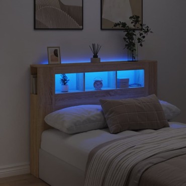 vidaXL Κεφαλάρι Κρεβατιού με LED Sonoma Δρυς 140x18,5x103,5 εκ 1 τεμ.