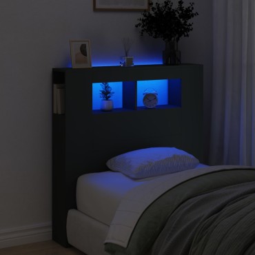 vidaXL Κεφαλάρι Κρεβατιού με LED Μαύρο 100x18,5x103,5cm Επεξεργ. Ξύλο 1 τεμ.