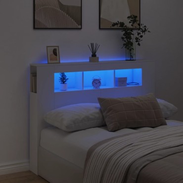 vidaXL Κεφαλάρι Κρεβατιού με LED Λευκό 140x18,5x103,5cm Επεξεργ. Ξύλο 1 τεμ.
