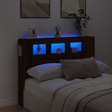 vidaXL Κεφαλάρι με LED Καφέ Δρυς 140x18,5x103,5cm Επεξεργ. Ξύλο 1 τεμ.