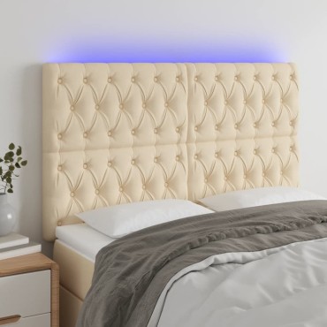 vidaXL Κεφαλάρι Κρεβατιού LED Κρεμ 144x7x118/128cm Υφασμάτινο 1 τεμ.