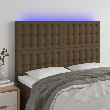 vidaXL Κεφαλάρι Κρεβατιού LED Σκούρο Καφέ 144x5x118/128cm Υφασμάτινο 1 τεμ.