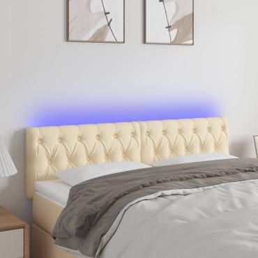 vidaXL Κεφαλάρι Κρεβατιού LED Κρεμ 144x7x78/88cm Υφασμάτινο 1 τεμ.