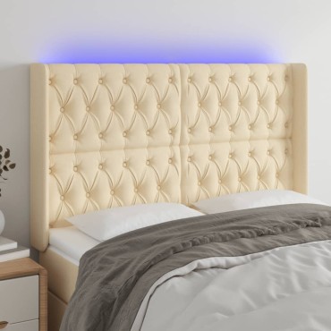 vidaXL Κεφαλάρι Κρεβατιού LED Κρεμ 147x16x118/128cm Υφασμάτινο 1 τεμ.