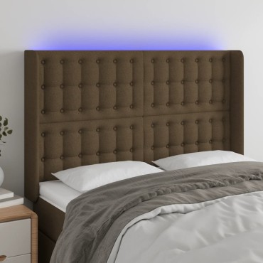 vidaXL Κεφαλάρι Κρεβατιού LED Σκούρο Καφέ 147x16x118/128cm Υφασμάτινο 1 τεμ.