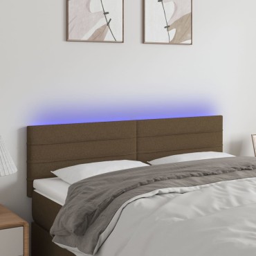 vidaXL Κεφαλάρι Κρεβατιού LED Σκούρο Καφέ 144x5x78/88cm Υφασμάτινο 1 τεμ.