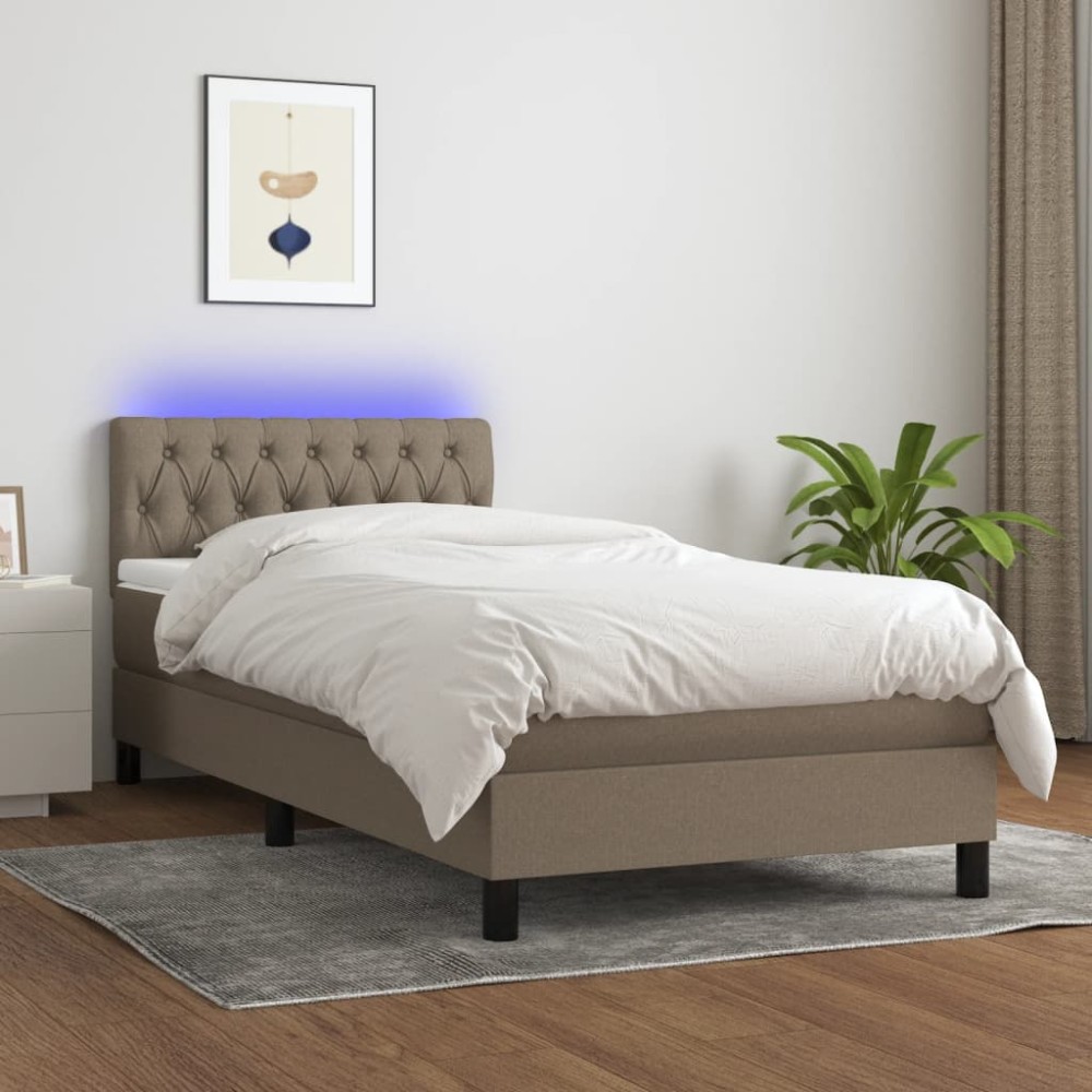 vidaXL Κρεβάτι Boxspring με Στρώμα & LED Taupe 100x200 εκ. Υφασμάτινο