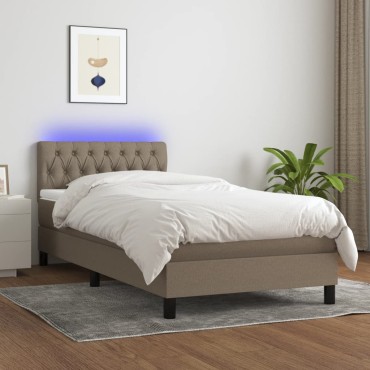 vidaXL Κρεβάτι Boxspring με Στρώμα & LED Taupe 100x200 εκ. Υφασμάτινο