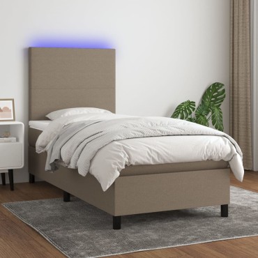vidaXL Κρεβάτι Boxspring με Στρώμα & LED Taupe 100x200 εκ. Υφασμάτινο