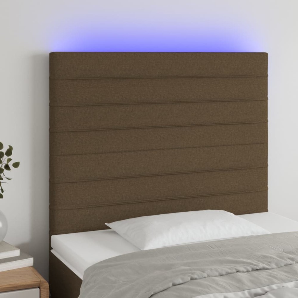 vidaXL Κεφαλάρι Κρεβατιού LED Σκούρο Καφέ 80x5x118/128cm Υφασμάτινο 1 τεμ.