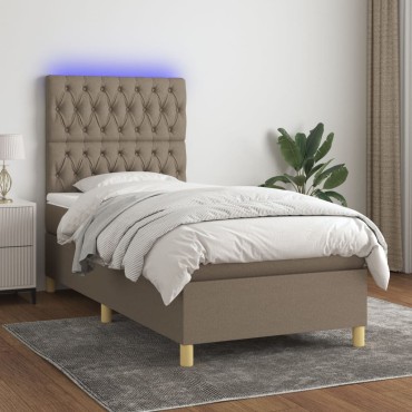 vidaXL Κρεβάτι Boxspring με Στρώμα & LED Taupe 100x200 εκ. Υφασμάτινο