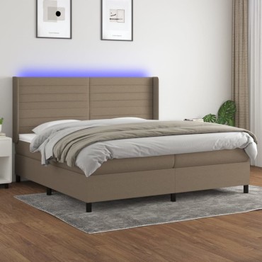 vidaXL Κρεβάτι Boxspring με Στρώμα & LED Taupe 200x200 εκ. Υφασμάτινο