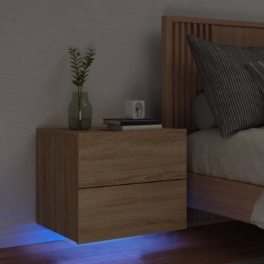 vidaXL Κομοδίνο Επιτοίχιο με Φώτα LED Sonoma Δρυς 50x39x41cm 1 τεμ.