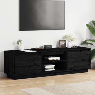 vidaXL Έπιπλο Τηλεόρασης Μαύρο 140x35x40cm από Μασίφ Ξύλο Πεύκου