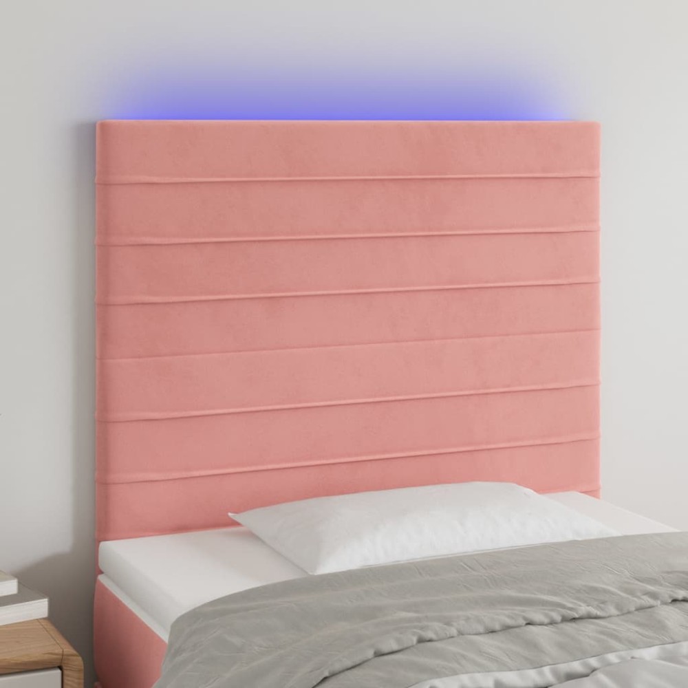 vidaXL Κεφαλάρι Κρεβατιού LED Ροζ 80x5x118/128cm Βελούδινο 1 τεμ.