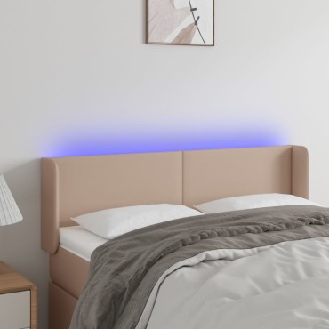 vidaXL Κεφαλάρι Κρεβατιού LED Καπουτσίνο 147x16x78/88cm Συνθετ. Δέρμα 1 τεμ.